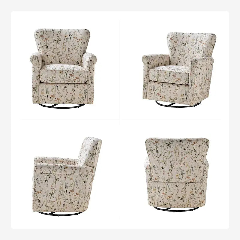 Fauteuil pivotant et à bascule confortable en tissu floral