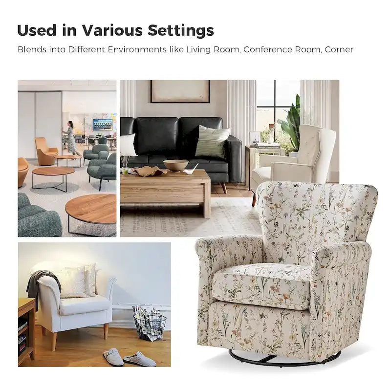 Fauteuil pivotant et à bascule confortable en tissu floral