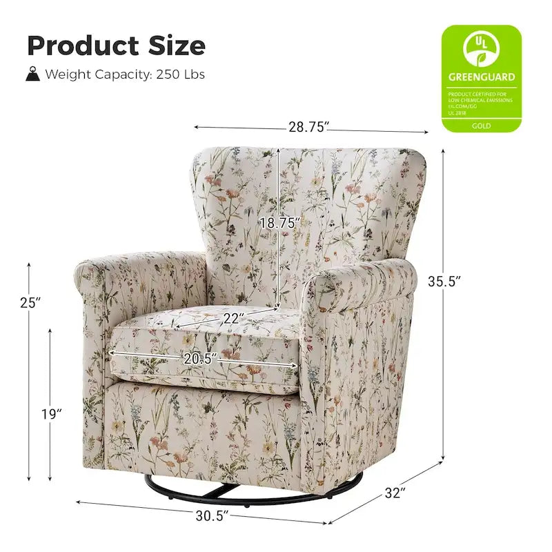 Fauteuil pivotant et à bascule confortable en tissu floral