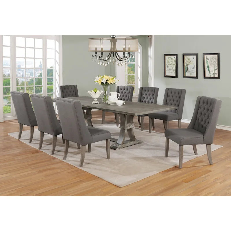 Ensemble de salle à manger rustique extensible gris 9 pièces