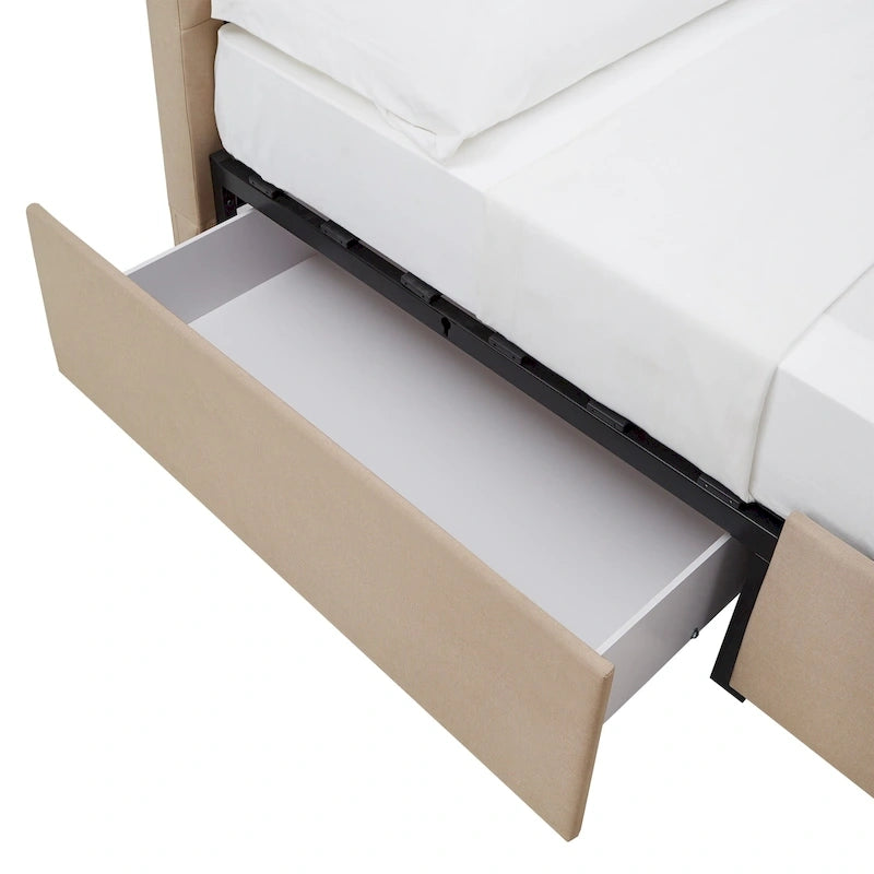 Lit plateforme avec rangement intégré à tête de lit en V