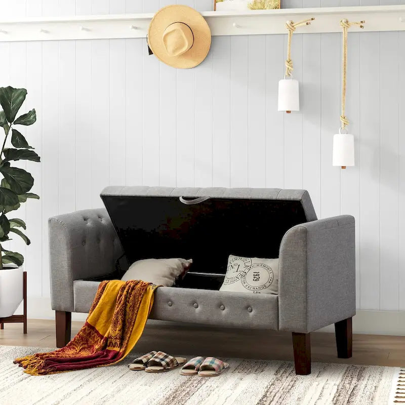Banc de rangement, Banc de chambre avec accoudoirs, Banc d'entrée ottoman avec rangement