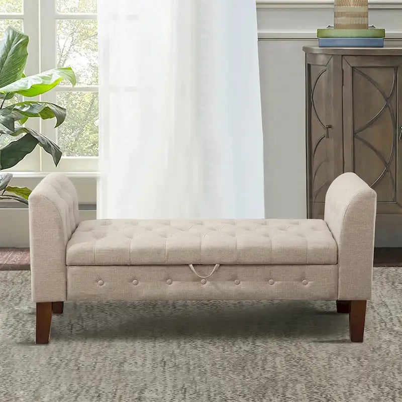 Banc de rangement, Banc de chambre avec accoudoirs, Banc d'entrée ottoman avec rangement
