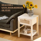 Table de chevet en rotin 1 tiroir, style ferme