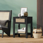 Table de chevet en rotin 1 tiroir, style ferme