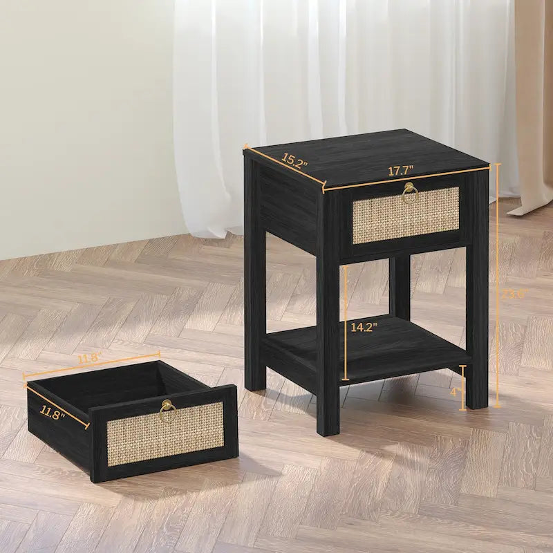 Table de chevet en rotin 1 tiroir, style ferme