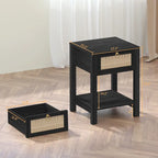 Table de chevet en rotin 1 tiroir, style ferme