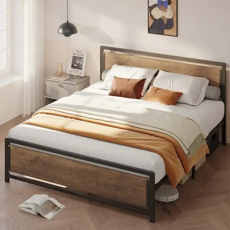 Cadre de lit complet Queen size avec tête de lit – Lit plateforme en métal robuste