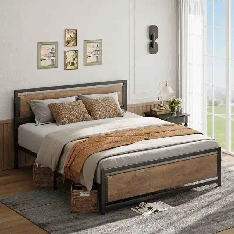 Cadre de lit complet Queen size avec tête de lit – Lit plateforme en métal robuste