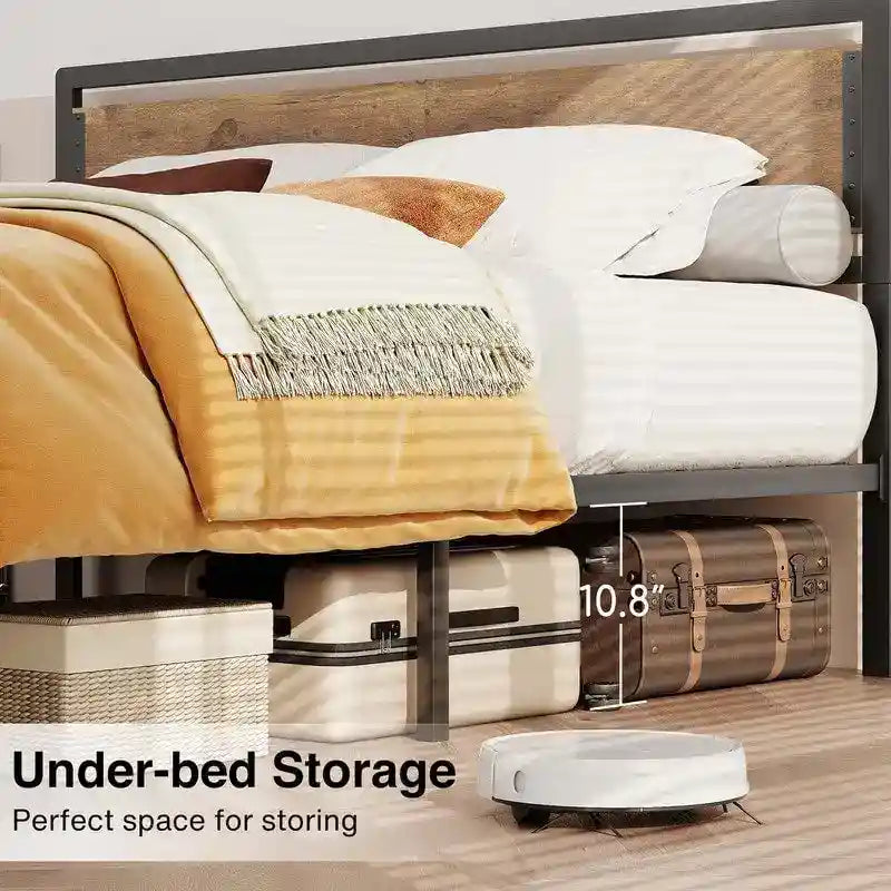 Cadre de lit complet Queen size avec tête de lit – Lit plateforme en métal robuste