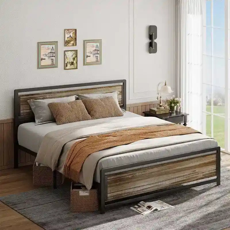 Cadre de lit complet Queen size avec tête de lit – Lit plateforme en métal robuste