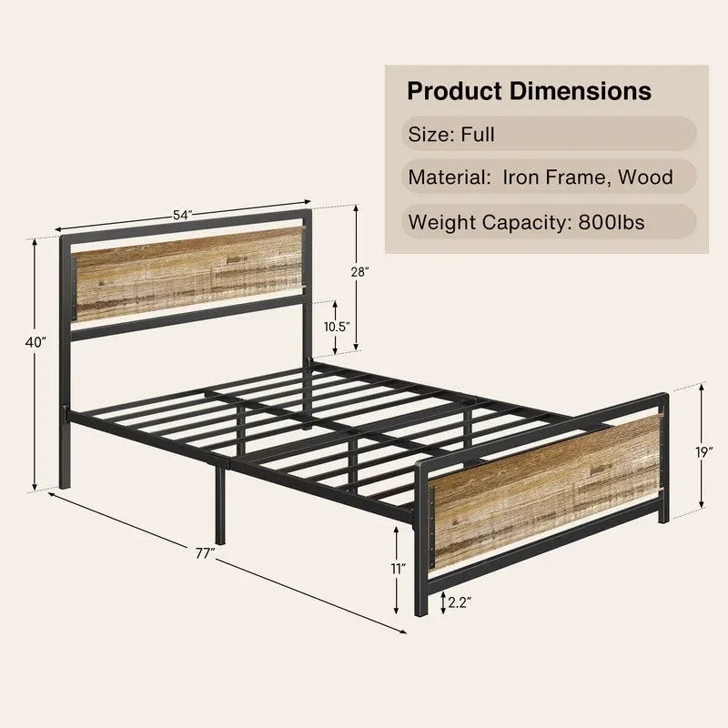 Cadre de lit complet Queen size avec tête de lit – Lit plateforme en métal robuste
