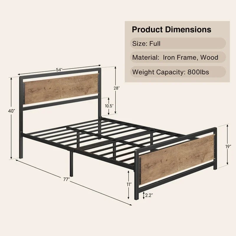 Cadre de lit complet Queen size avec tête de lit – Lit plateforme en métal robuste