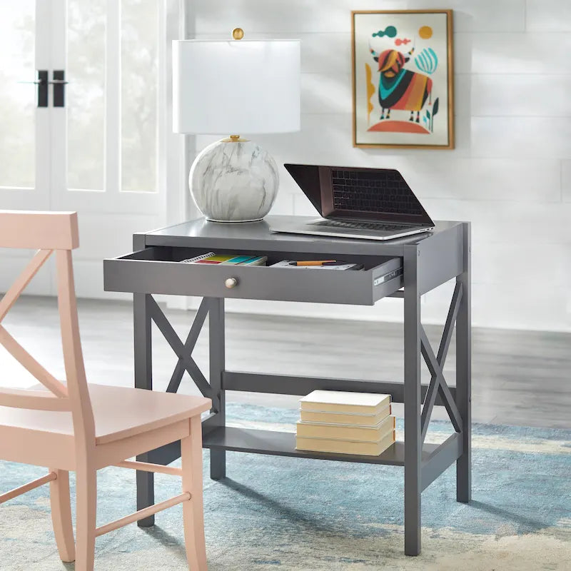 Bureau en bois de style ferme avec cadre en X