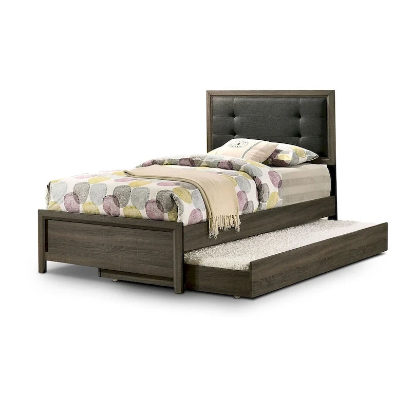 Lit capitonné en bois gris de style transitionnel avec lit gigogne