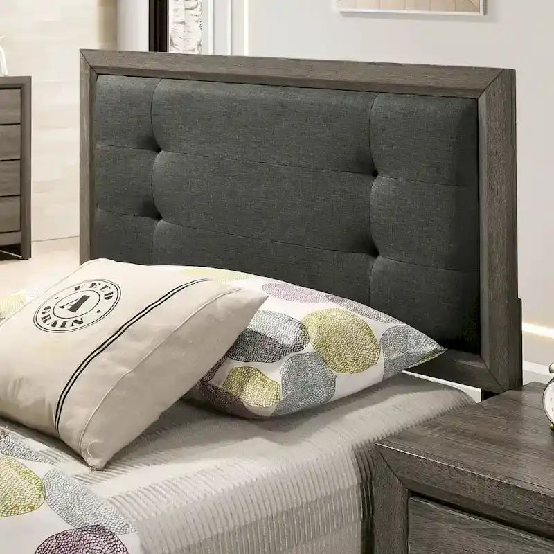 Lit capitonné en bois gris de style transitionnel avec lit gigogne