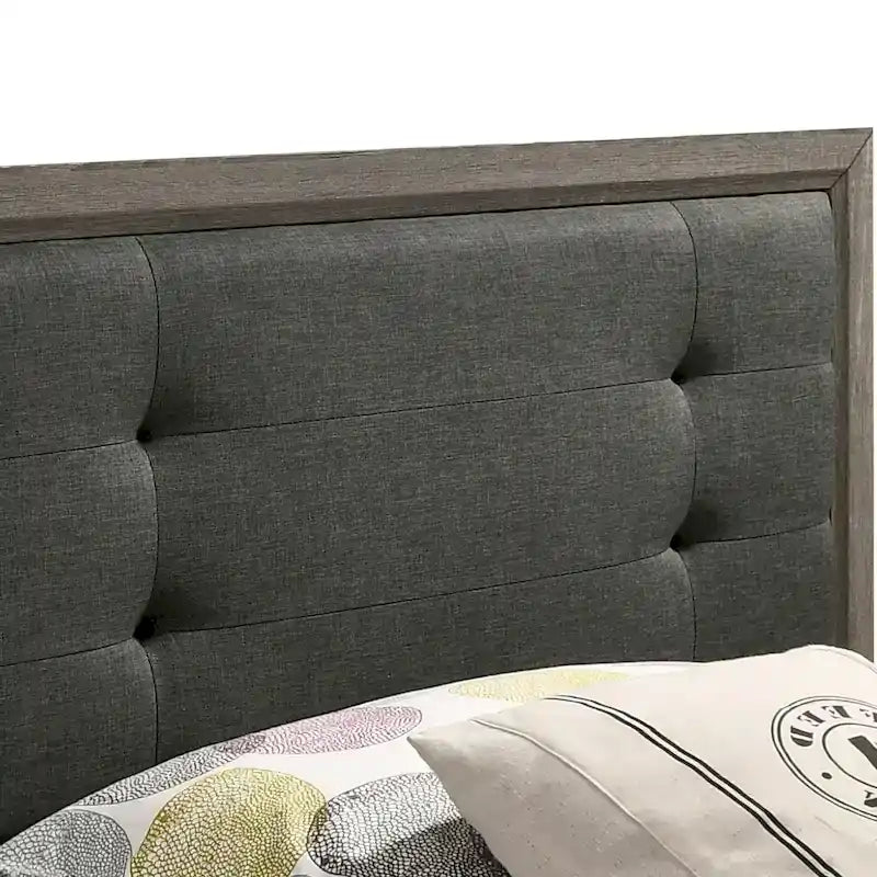 Lit capitonné en bois gris de style transitionnel avec lit gigogne