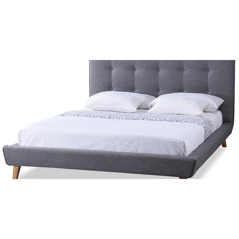 Lit plateforme capitonné gris de style milieu de siècle