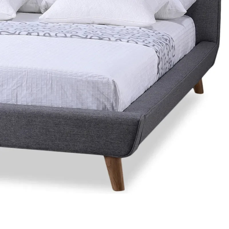 Lit plateforme capitonné gris de style milieu de siècle
