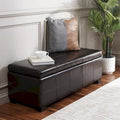 Grand banc de rangement touffeté en similicuir marron