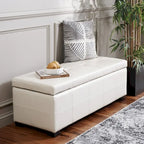 Grand banc de rangement touffeté en similicuir marron
