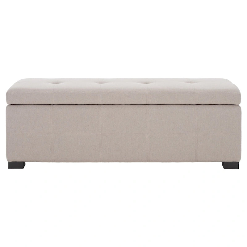 Grand banc de rangement touffeté en similicuir marron