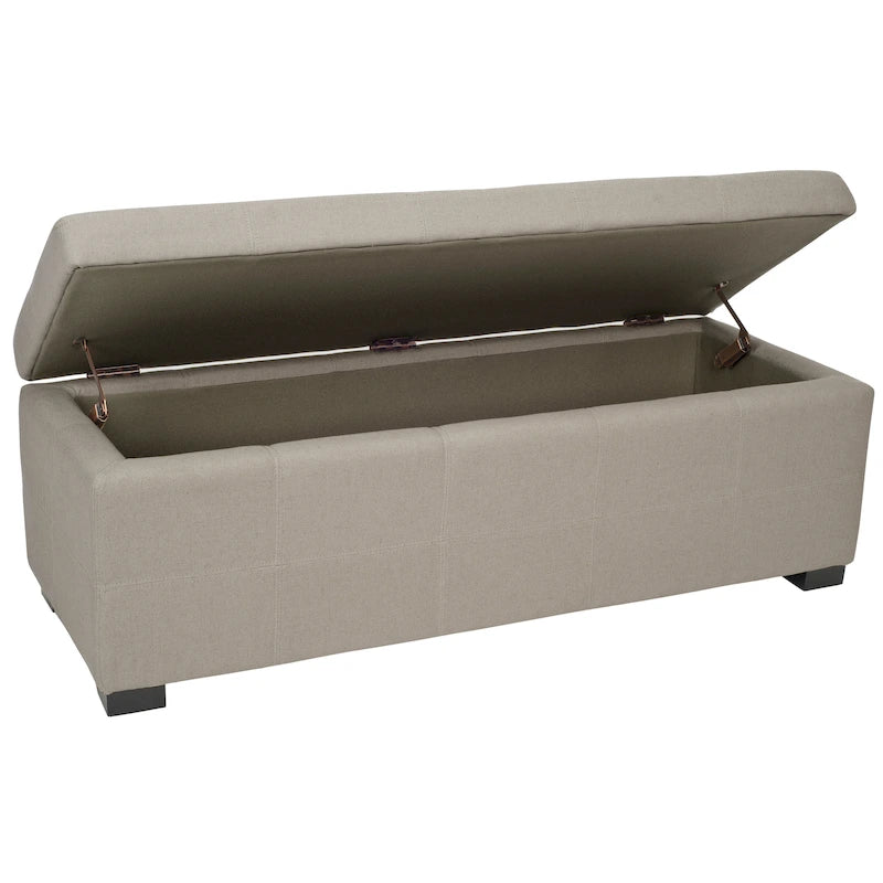 Grand banc de rangement touffeté en similicuir marron