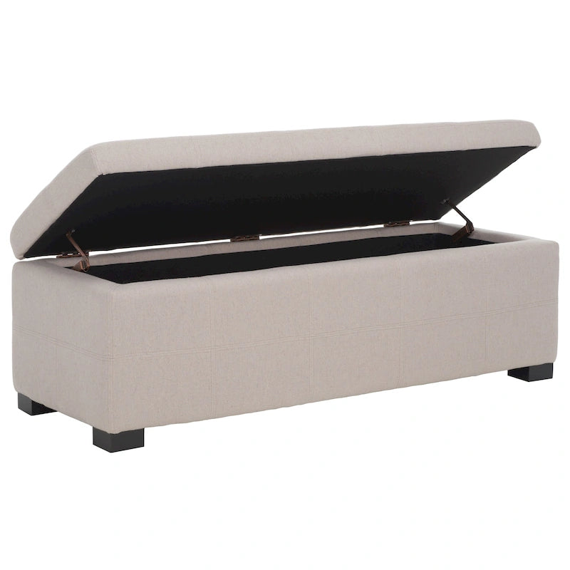 Grand banc de rangement touffeté en similicuir marron