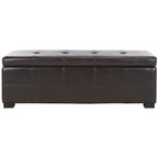 Grand banc de rangement touffeté en similicuir marron