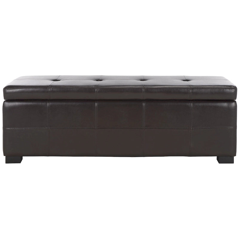 Grand banc de rangement touffeté en similicuir marron