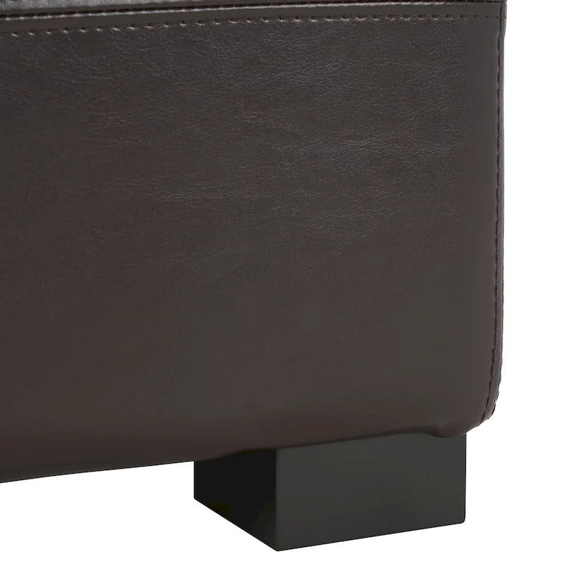 Grand banc de rangement touffeté en similicuir marron