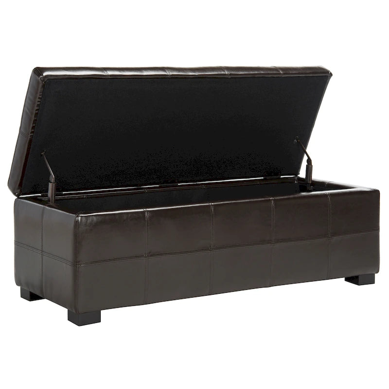 Grand banc de rangement touffeté en similicuir marron