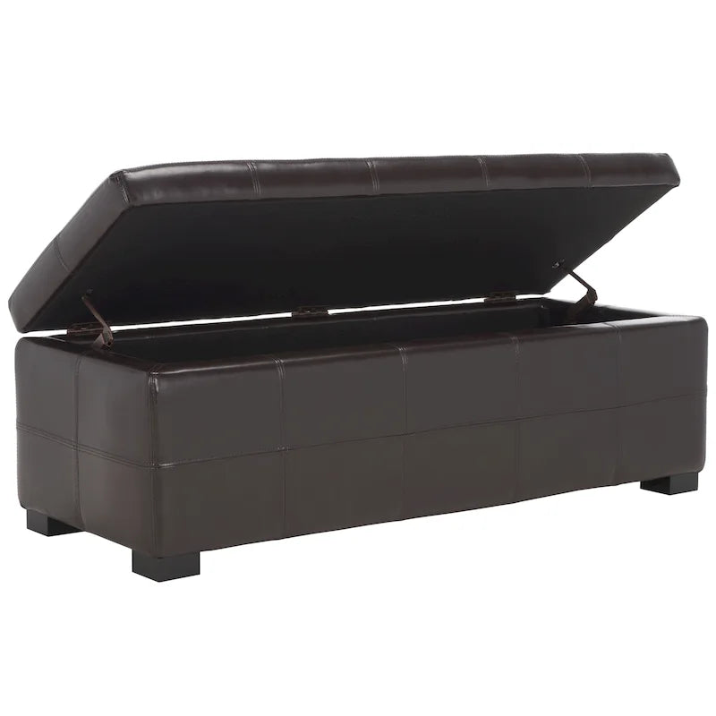 Grand banc de rangement touffeté en similicuir marron