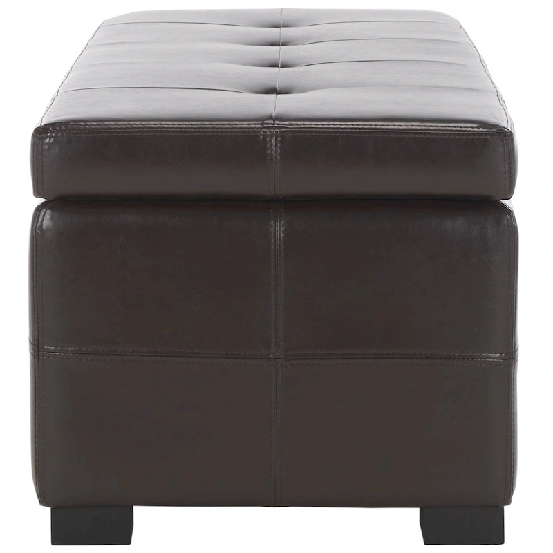 Grand banc de rangement touffeté en similicuir marron