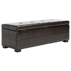 Grand banc de rangement touffeté en similicuir marron