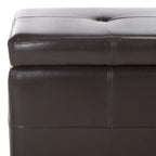 Grand banc de rangement touffeté en similicuir marron