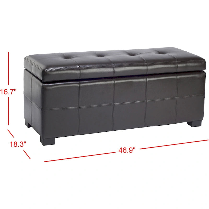 Grand banc de rangement touffeté en similicuir marron