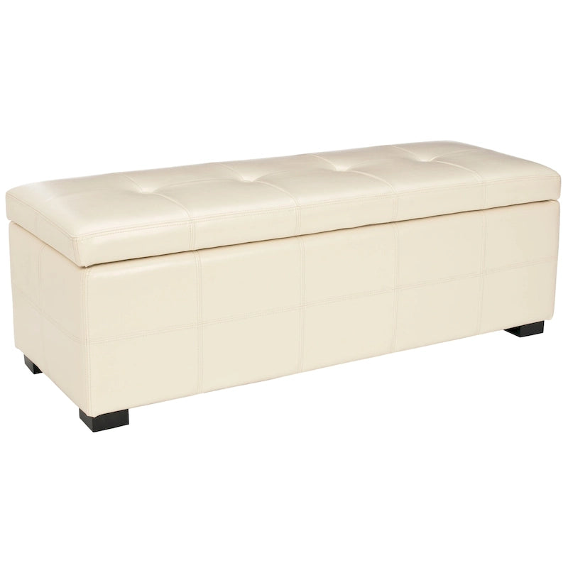 Grand banc de rangement touffeté en similicuir marron