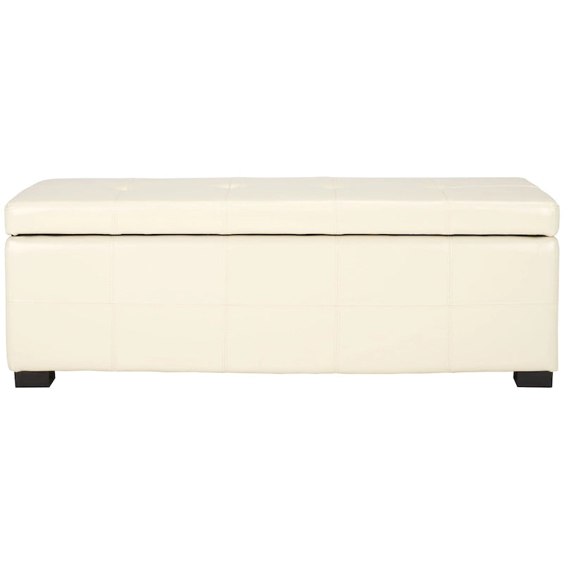 Grand banc de rangement touffeté en similicuir marron