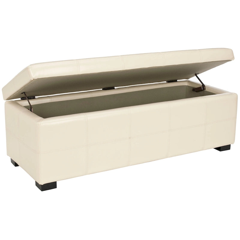 Grand banc de rangement touffeté en similicuir marron