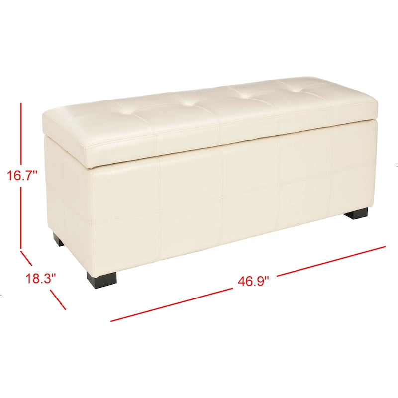 Grand banc de rangement touffeté en similicuir marron