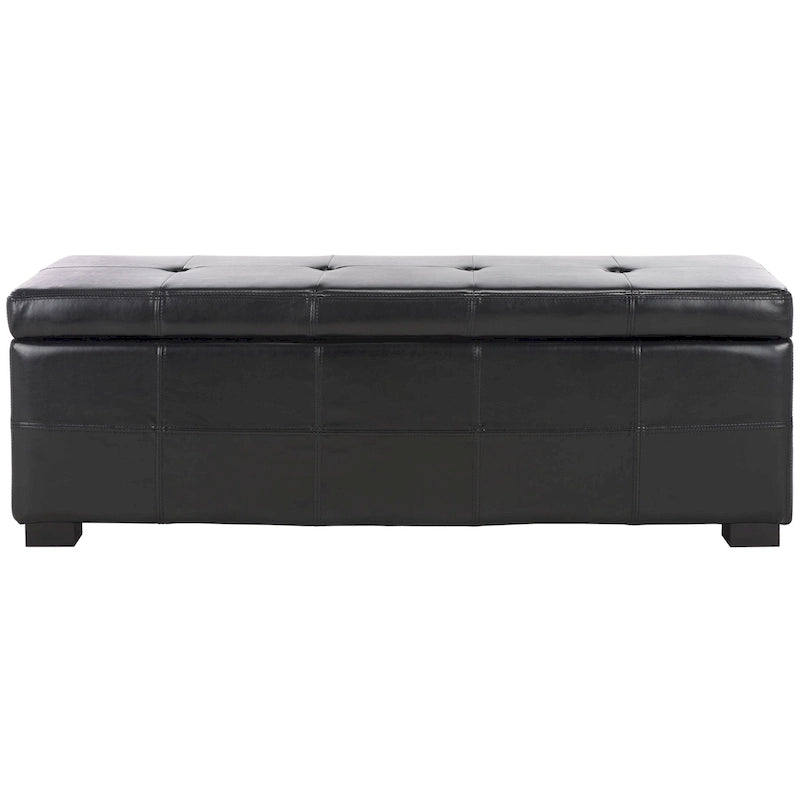 Grand banc de rangement touffeté en similicuir marron