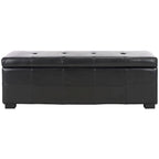 Grand banc de rangement touffeté en similicuir marron