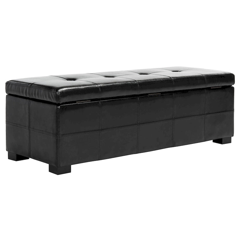 Grand banc de rangement touffeté en similicuir marron