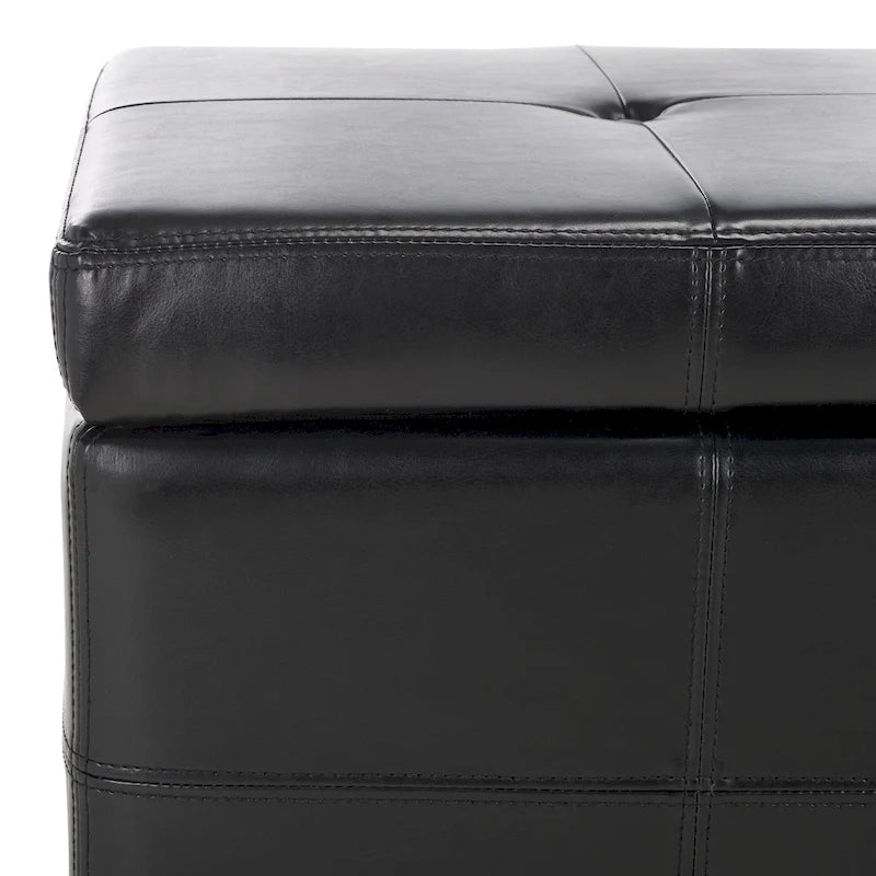 Grand banc de rangement touffeté en similicuir marron