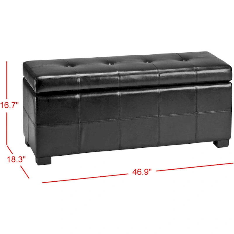 Grand banc de rangement touffeté en similicuir marron