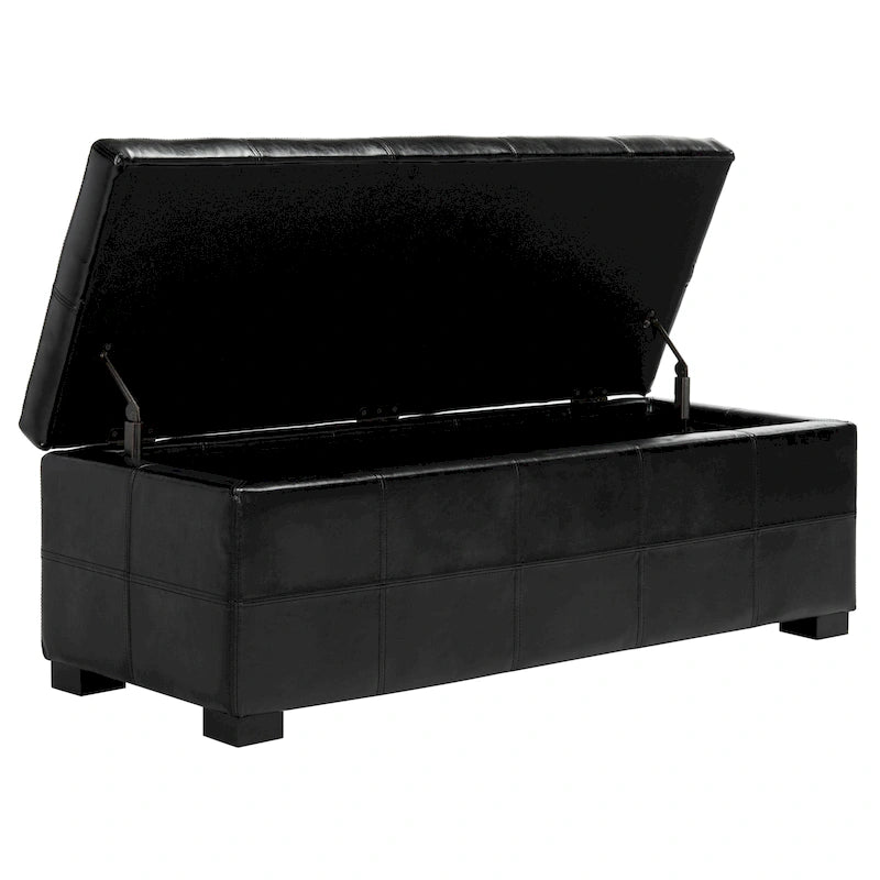 Grand banc de rangement touffeté en similicuir marron