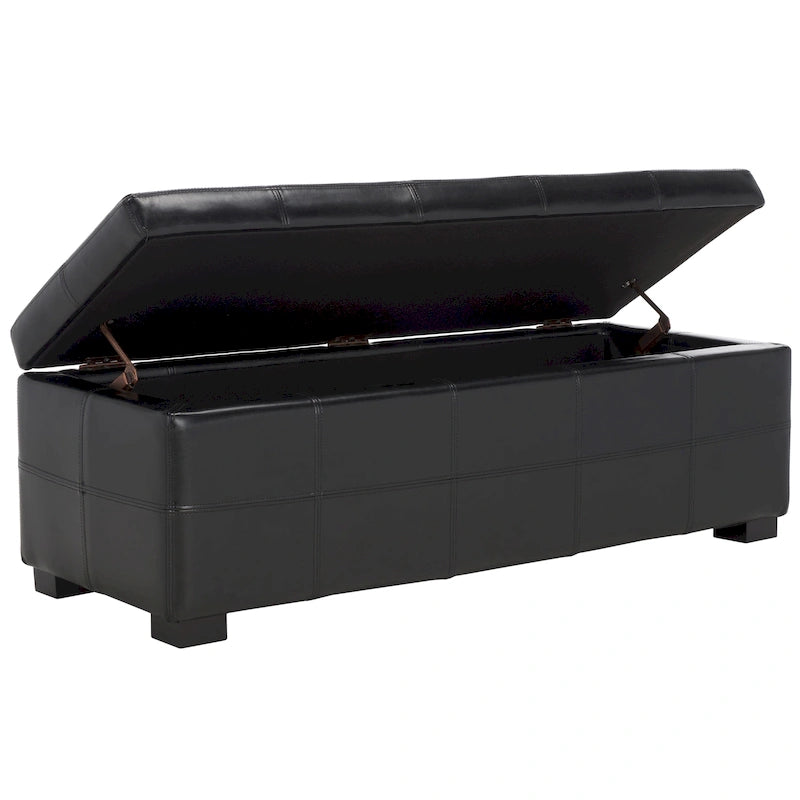 Grand banc de rangement touffeté en similicuir marron