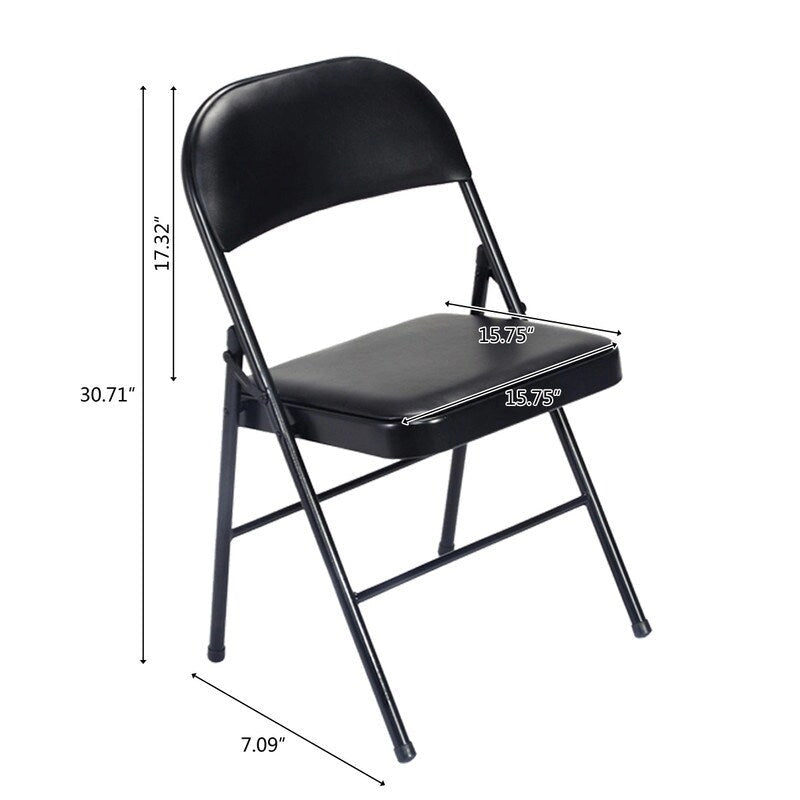 Chaises pliantes avec sièges rembourrés en cuir noir (lot de 4)