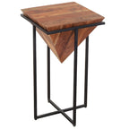 Table d'appoint en bois d'acacia de 26 pouces en forme de pyramide avec base en fer croisé, marron et noir